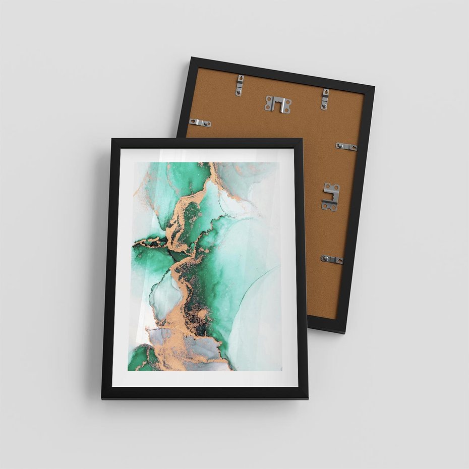 Plakat w ramie 30x40 - Marmur, Zieleń i Złoto - marmur, zieleń i złoto - rama czarna