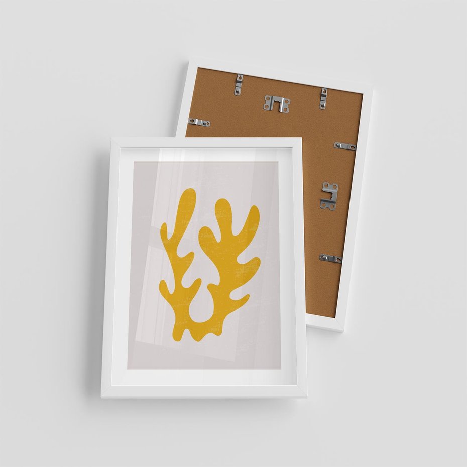 Plakat w ramie 30x40 - Abstrakcyjna Synergia - abstrakcyjna żółta forma, minimalizm - rama biała