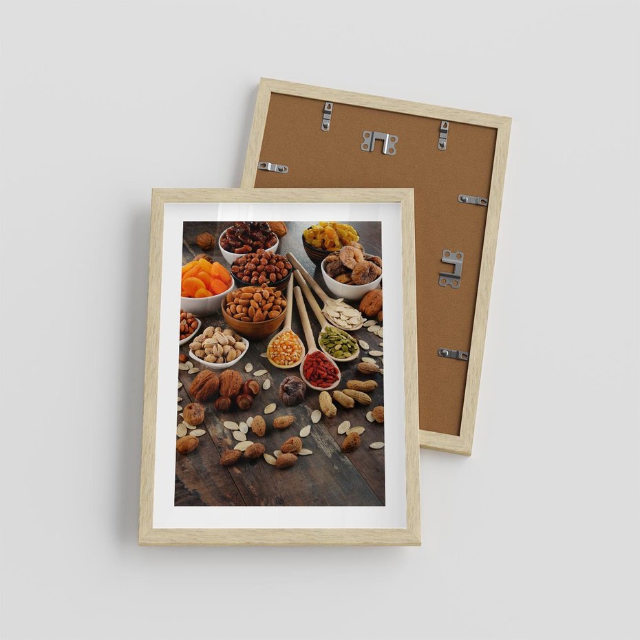 Plakat w ramie 30x40 - Szlachetne smaki kuchni - nasiona, bakalie - rama drewno