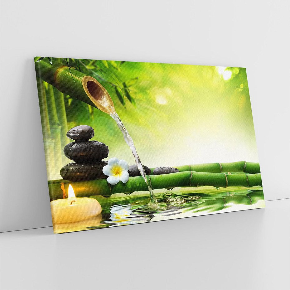 Obraz na płótnie 70x50 - Harmonia natury: Bambus, woda, kamienie - bambus, woda