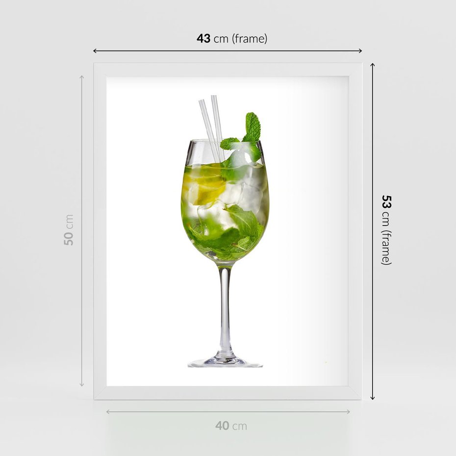 Plakat w ramie 40x50 - Limonkowy drink w letnim stylu - drink, limonka - rama biała