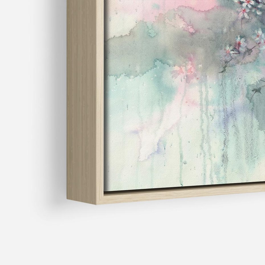 Obraz w ramie 70x50 - Efemeryczne Kwitnienie Drzew - akwarela, rozmyte pastelowe tłó - rama drewno