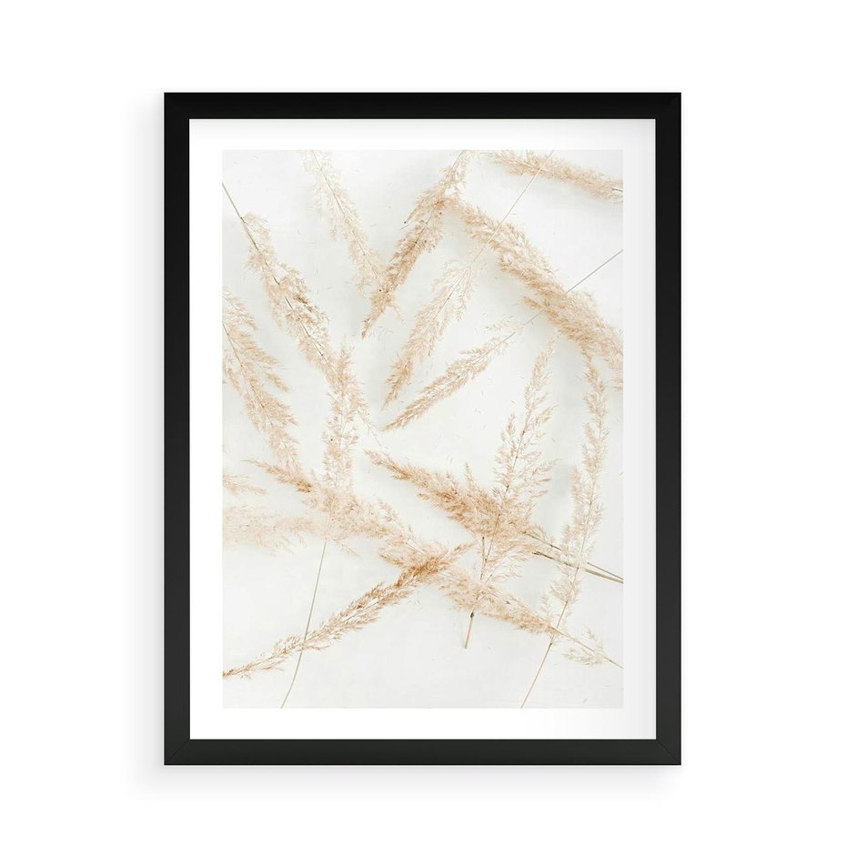 Plakat w ramie 50x70 - Pampas w Stylu Boho: Kompozycja Natury - suche trawy, pampas - rama czarna