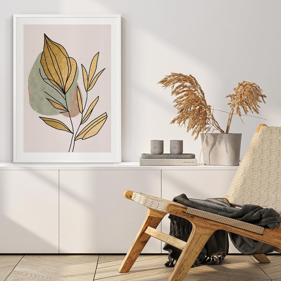 Plakat bez ramy 30x40 - Rozkwitające Wnętrza Światła - abstrakcyjny obraz boho, liście