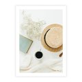 Plakat bez ramy 21x30 - Boho Urok - kompozycja boho, slomkowy kapelusz