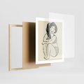 Plakat w ramie 40x50 - Migotliwe Refleksje - nowoczesny minimalistyczny rysunek, dziewczyna w bieliźnie - rama drewno