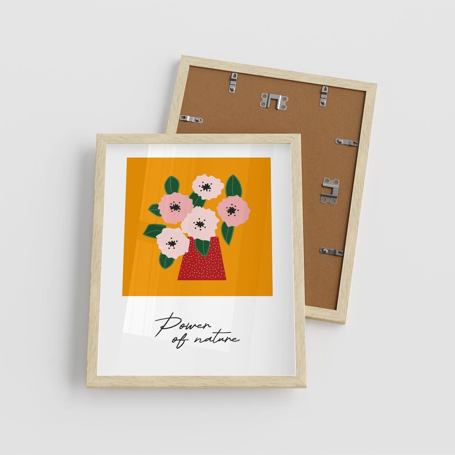 Plakat w ramie 40x50 - Abstrakcyjna Kreska - kwiaty w wazonie, abstrakcja - rama drewno
