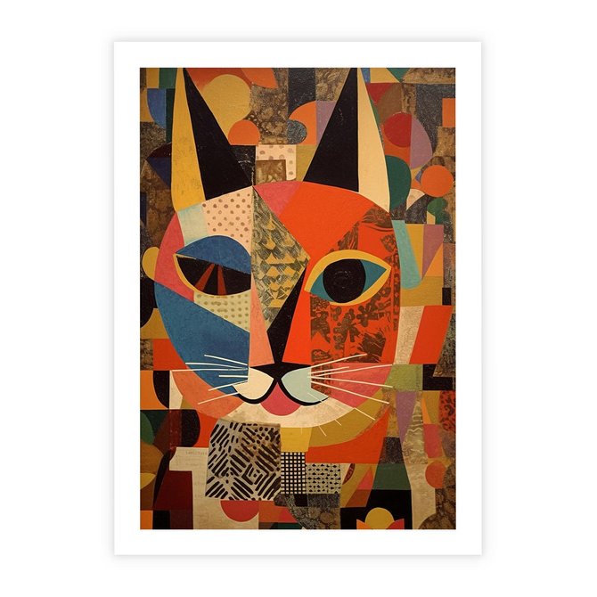 Plakat bez ramy 21x30 - Impresje Nieznanych Odniesień - abstrakcyjny obraz olejny, kot