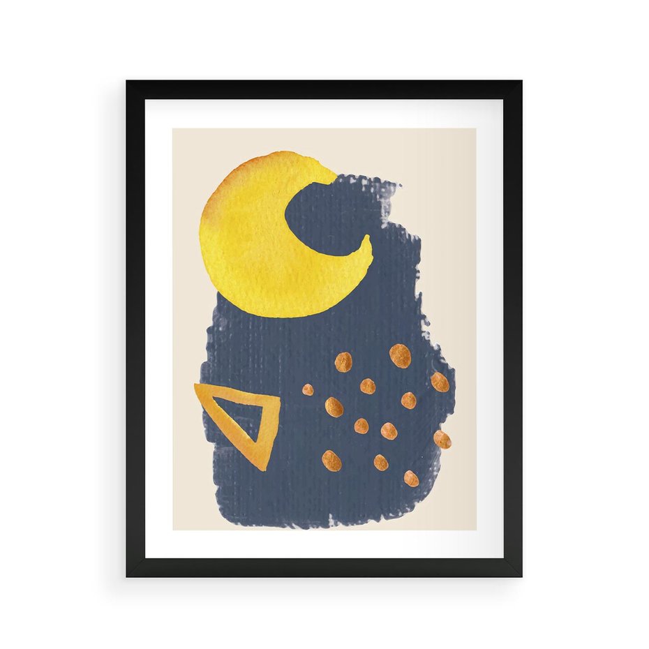 Plakat w ramie 40x50 - Migocące Nocne Barwy - abstrakcyjna akwarelowa plama, granatowa - rama czarna