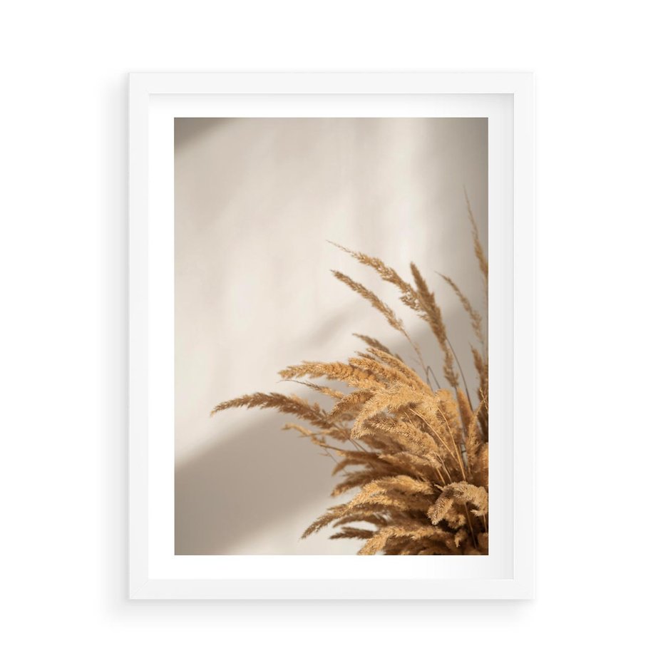 Plakat w ramie 50x70 - Swobodne trawy boho - boho, suche - rama biała