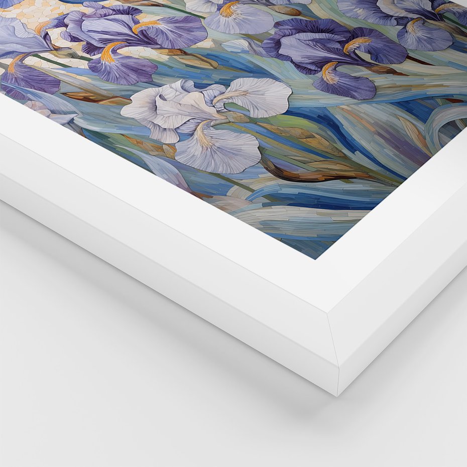 Zestaw obrazy w ramie 30x40 galeria - kwiaty, łąka, akwarela, irys, boho - rama biała