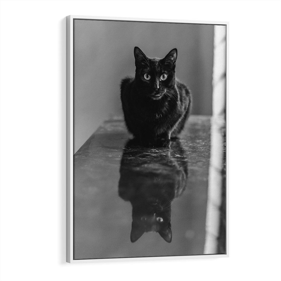 Obraz w ramie 80x120 - Kocie Oczy - kot, czarno białe zdjęcie - rama biała