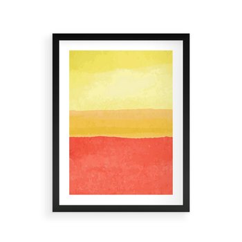 Plakat w ramie 30x40 - Rozmyte Odbicia - kolorowe akwarelowe pasy, odcienie żółci i czerwieni - rama czarna