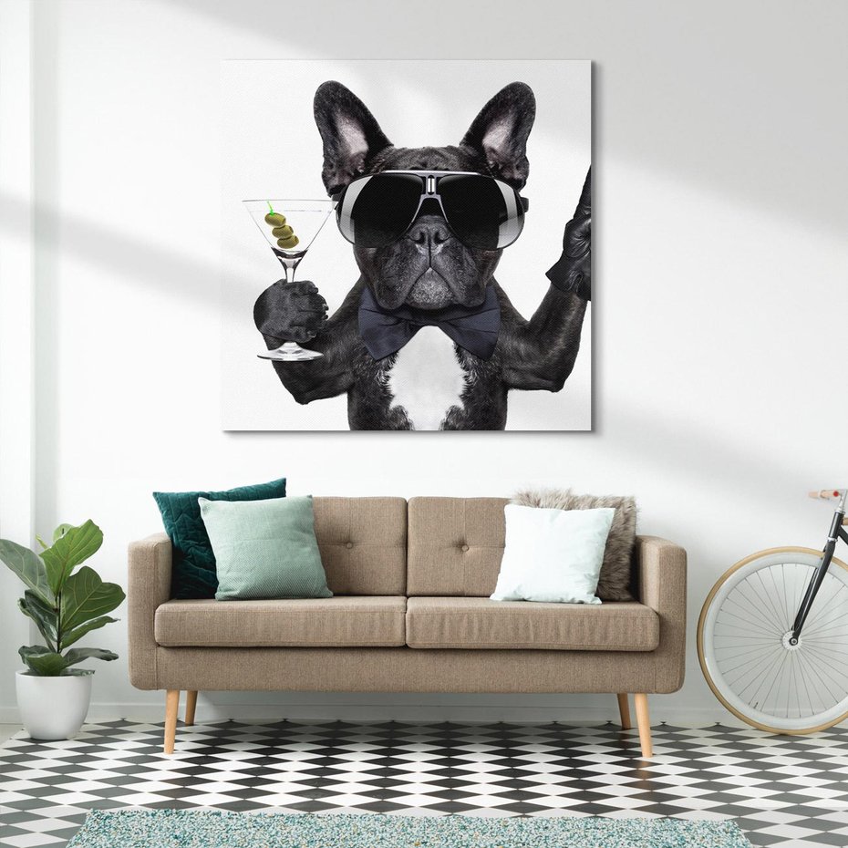 Obraz na płótnie 60x60 - Boxer Drink Zabawa - pies, boxer