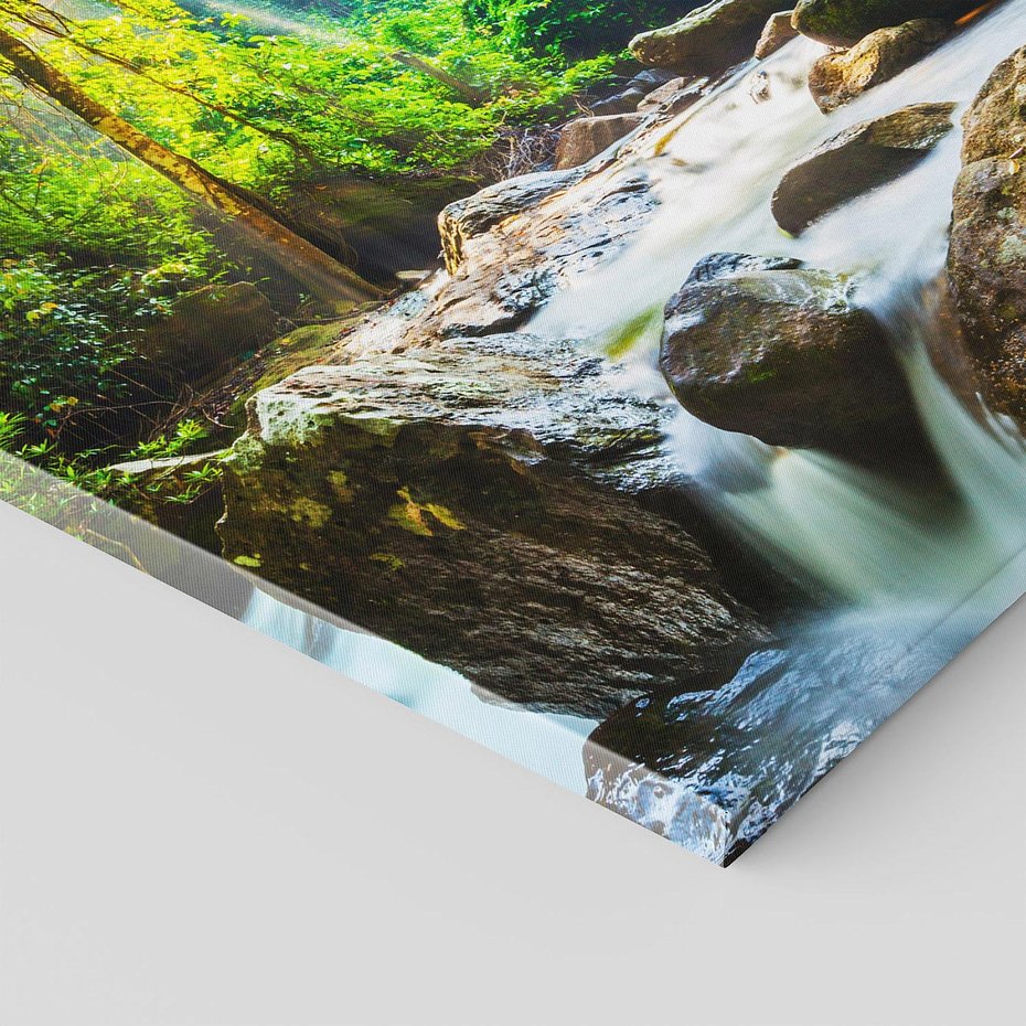 Obraz na płótnie 80x80 - Idylliczny strumyk w urokliwym lesie - strumyk, las