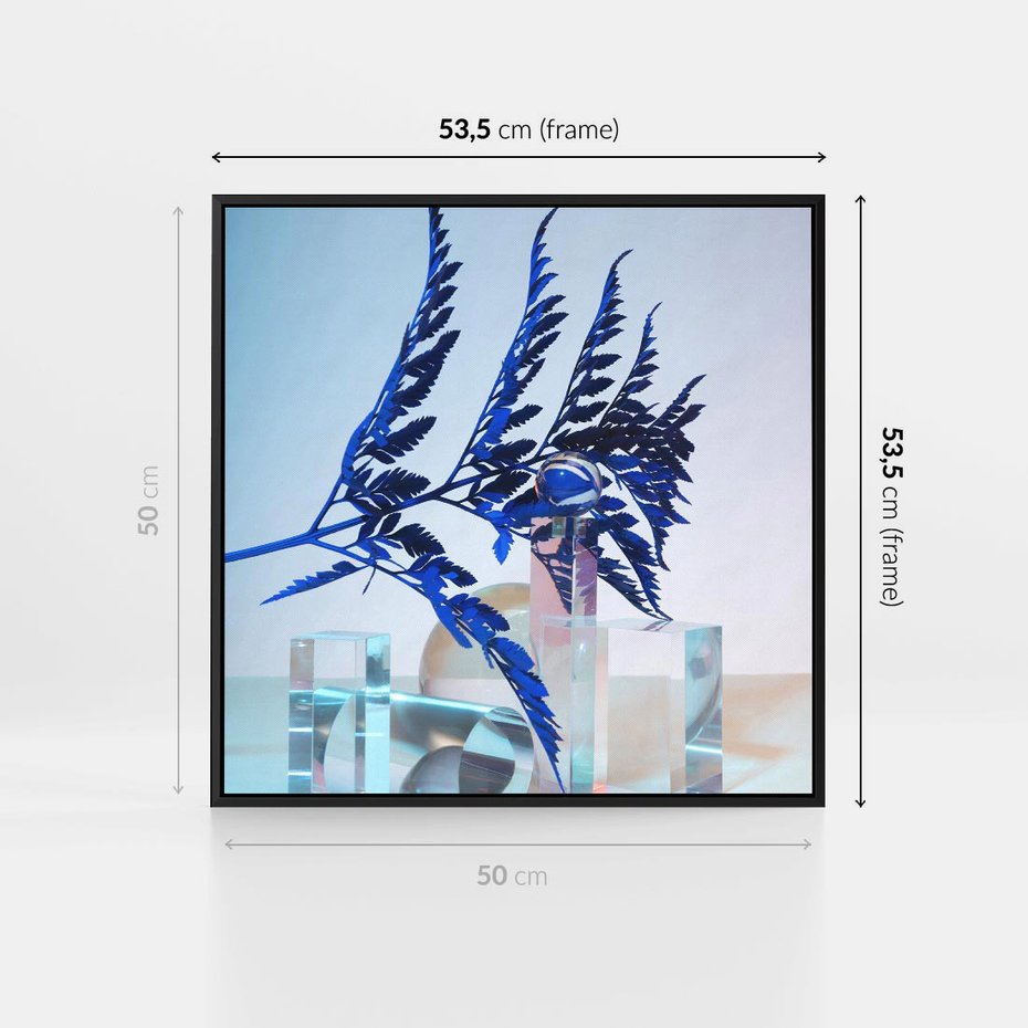 Obraz w ramie 50x50 - Intensywny Kolor Natury - liście, kobalt - rama czarna