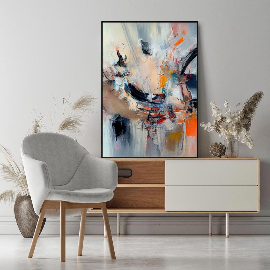 Obraz w ramie 70x100 - Kontrapunkty zatajonych uczuć - dynamiczna abstrakcja, bałagan na płótnie - rama czarna