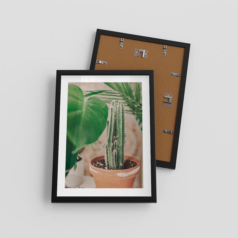 Plakat w ramie 30x40 - Boho Urok - kaktus w doniczce, gliniana doniczka - rama czarna