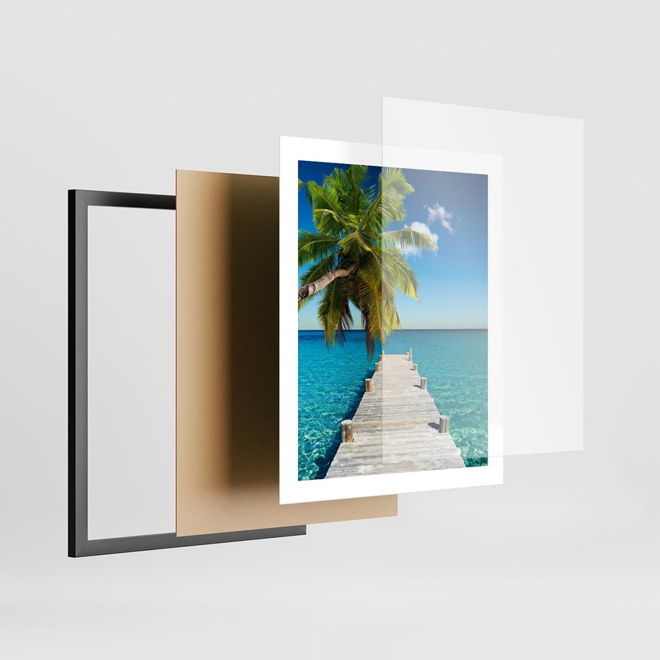 Plakat w ramie 40x50 - Hawajskie Palmy - palma, morze - rama czarna