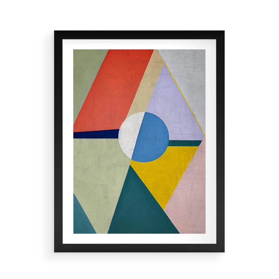 Plakat w ramie 50x70 - Taniec Subtelnych Odbić - abstrakcyjne geometryczne kształty, olejny obraz - rama czarna