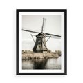 Plakat w ramie 50x70 - Holenderski Wiatrak w Sepii - holenderski wiatrak, młyn - rama czarna