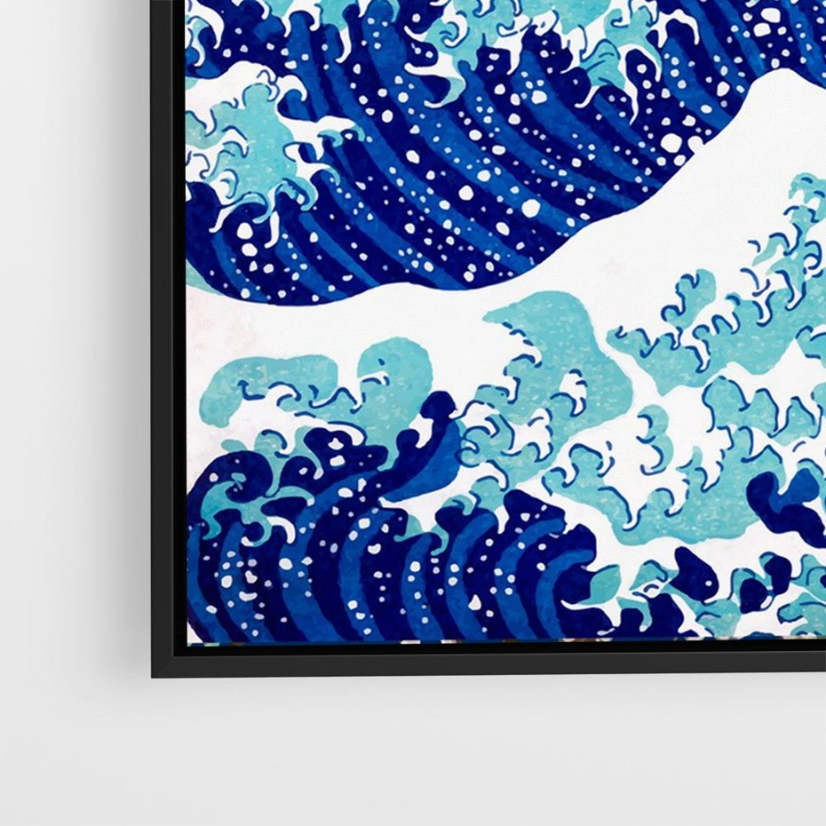 Obraz w ramie 70x50 - Fala Japandi - wielka fala w Kaganawie, obraz Hokusai - rama czarna