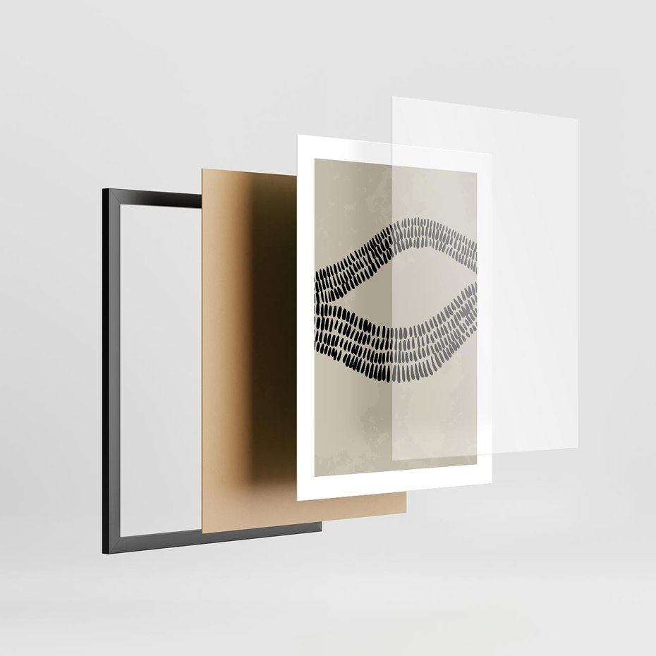 Plakat w ramie 30x40 - Kontury Ewolucji Materii - boho plakat, czarne kropki kreski - rama czarna