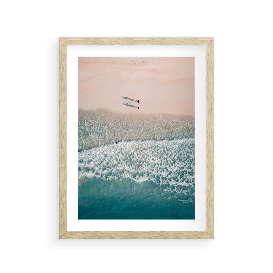 Plakat w ramie 30x40 - Turkusowe Uroki - niebieskie turkusowe morze, plaża - rama drewno