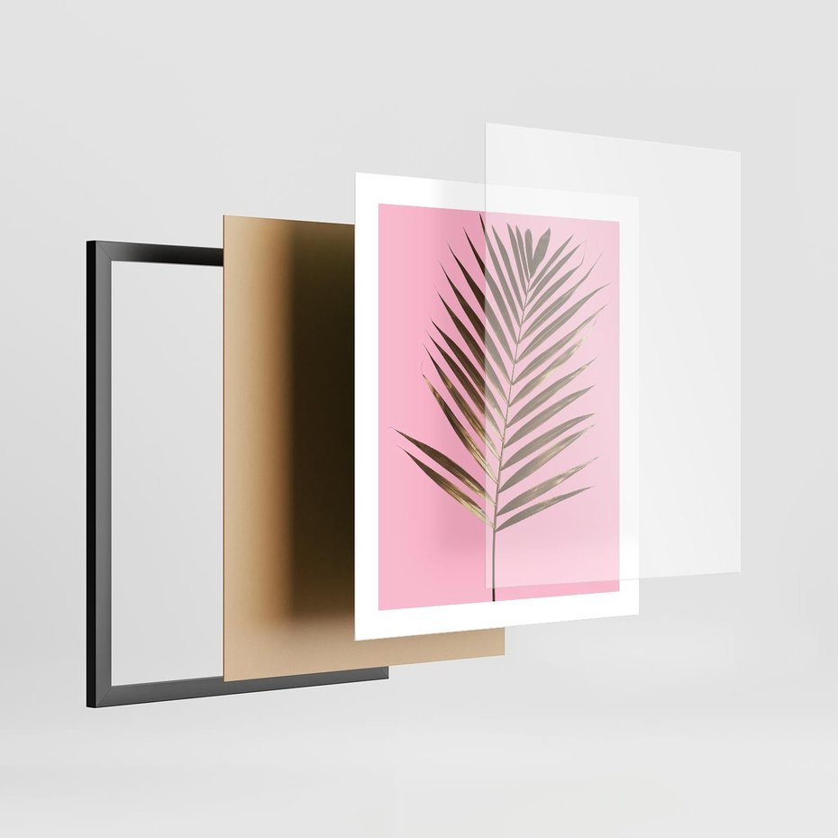 Plakat w ramie 40x50 - Promienie złotej palmy - złota, palma - rama czarna