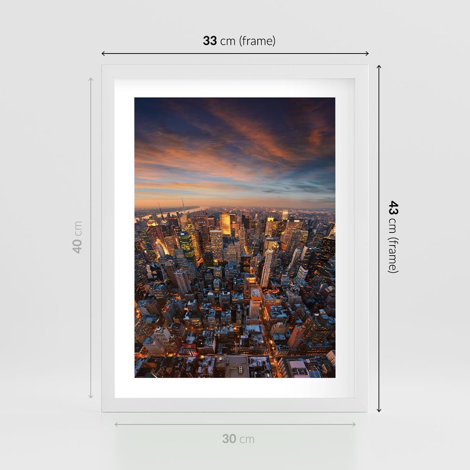 Plakat w ramie 30x40 - Miasto wieżowców w perspektywie - miasto, wieżowce - rama biała
