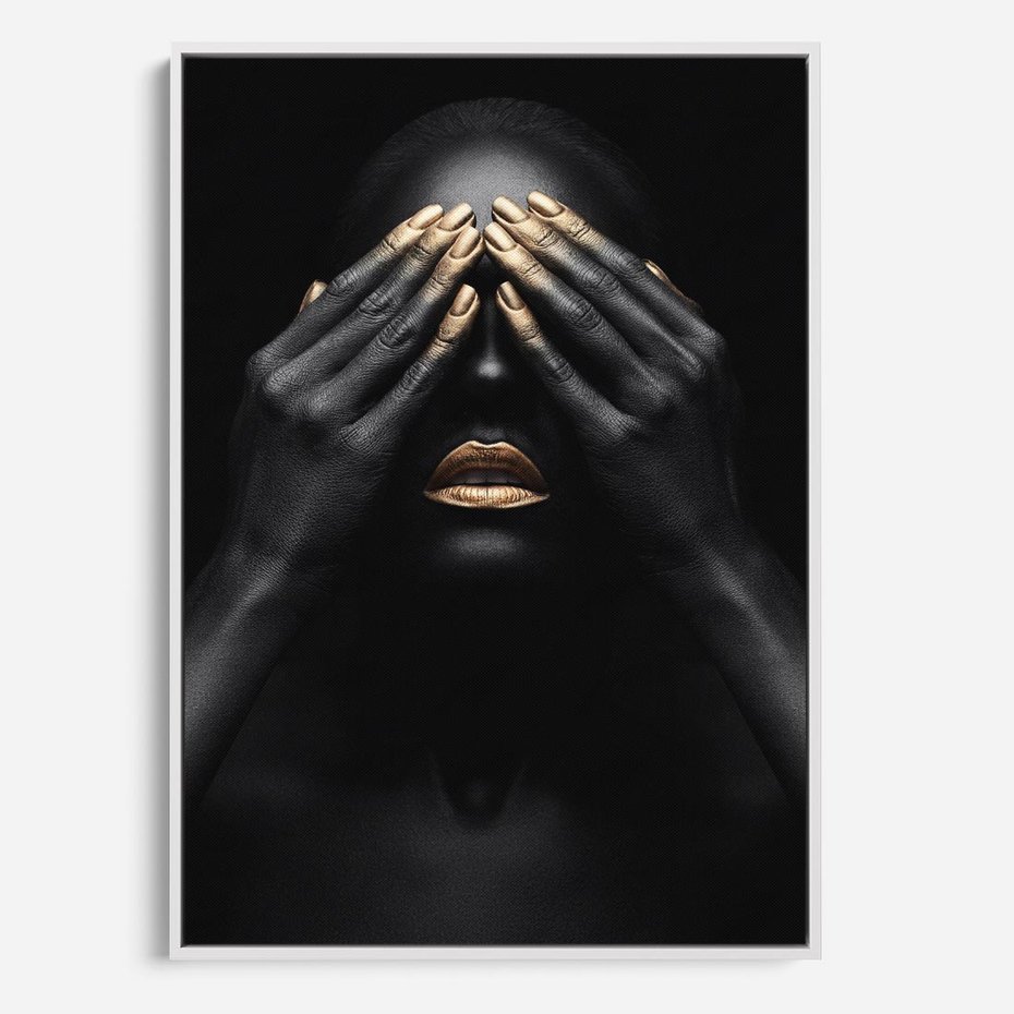 Obraz w ramie 80x120 - Złote Usta wyjątkowa subtelność - złote usta, złote palce - rama biała