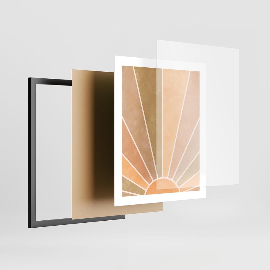 Plakat w ramie 40x50 - Grafika Boho w Odcieniach Pomarańczu - boho słońce, grafika - rama czarna