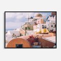 Obraz w ramie 70x50 - Błękit Morza i Białe Domki - Santorini, wyspa - rama czarna