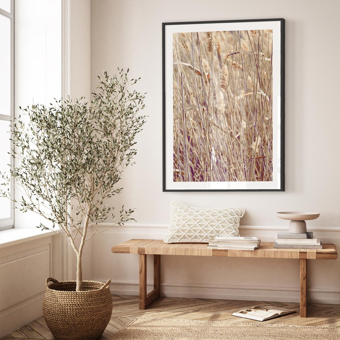 Plakat w ramie 50x70 - Suche Trawy w Wyjątkowym Stylu - suche trawy, boho styl - rama czarna