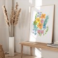 Plakat w ramie 50x70 - Migocące Widoki Kwiatów - akwarelowe polne kwiaty, minimalistyczny plakat - rama drewno