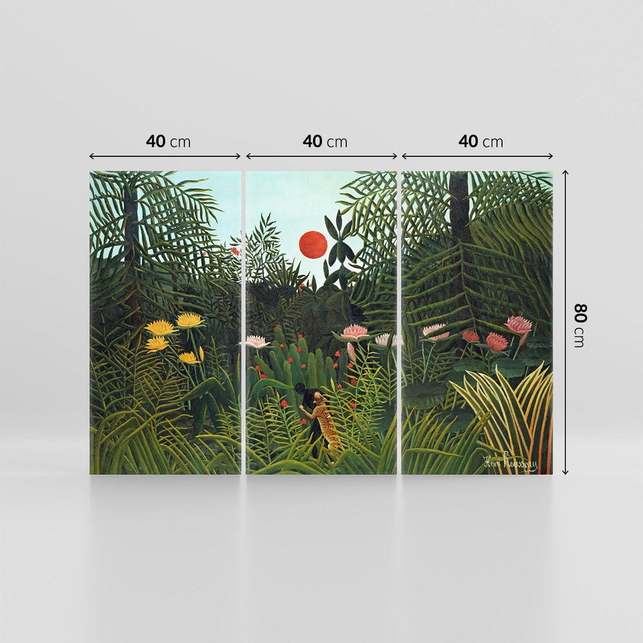 Obraz na płótnie 120x80 - "Virgin Forest with Sunset " (1910) Henriego Rousseau - reprodukcja, obraz na płótnie