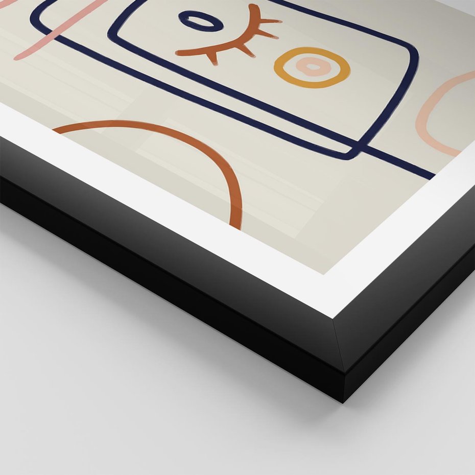 Plakat w ramie 40x50 - Manifestacje Dziwności - abstrakcja w stylu picasso, beżowe tło - rama czarna