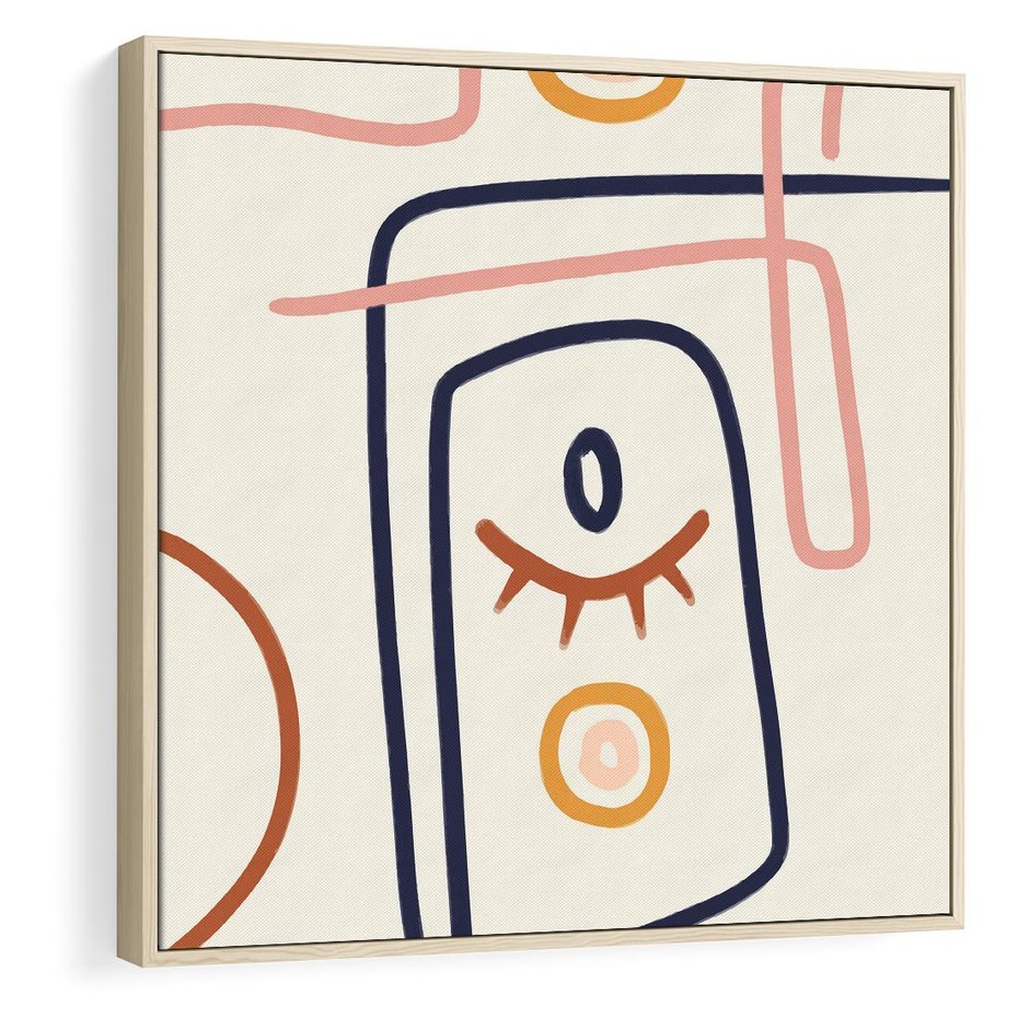 Obraz w ramie 50x50 - Manifestacje Dziwności - abstrakcja w stylu picasso, beżowe tło - rama drewno
