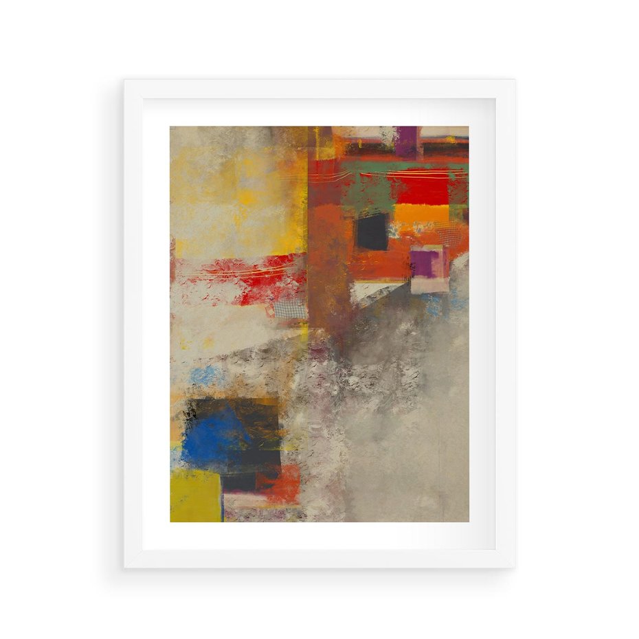Plakat w ramie 40x50 - Abstrakcja olejna - kształty i kolory - abstrakcja, olejna - rama biała