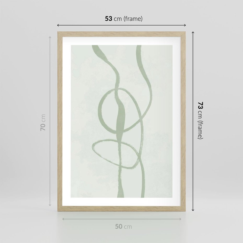 Plakat w ramie 50x70 - Zieleń Wewnętrznej Harmonii - zielona abstrakcja, zgaszona zieleń - rama drewno