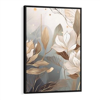 Obraz w ramie 50x70 - Ekspresjonistyczny deszcz uczuć - grafika, złote kwiaty - rama czarna