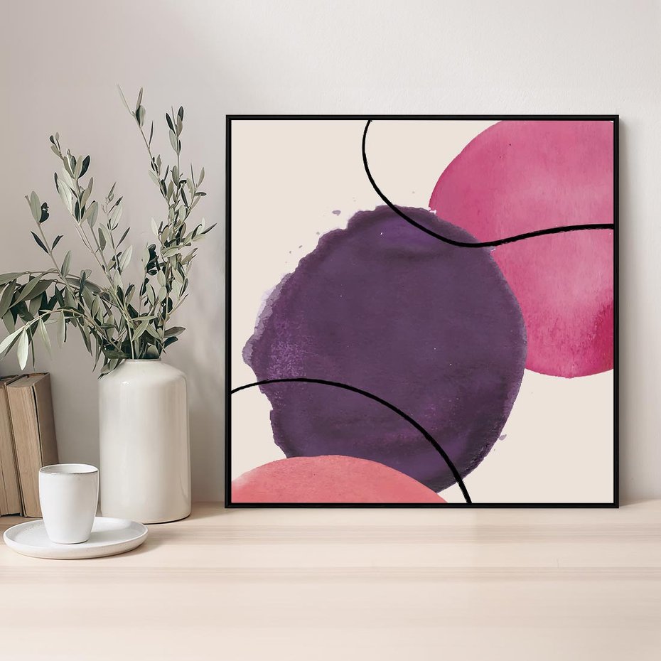 Obraz w ramie 50x50 - Migotliwe Widzenia - abstrakcyjne akwarelowe plamy, nieregularne linie - rama czarna