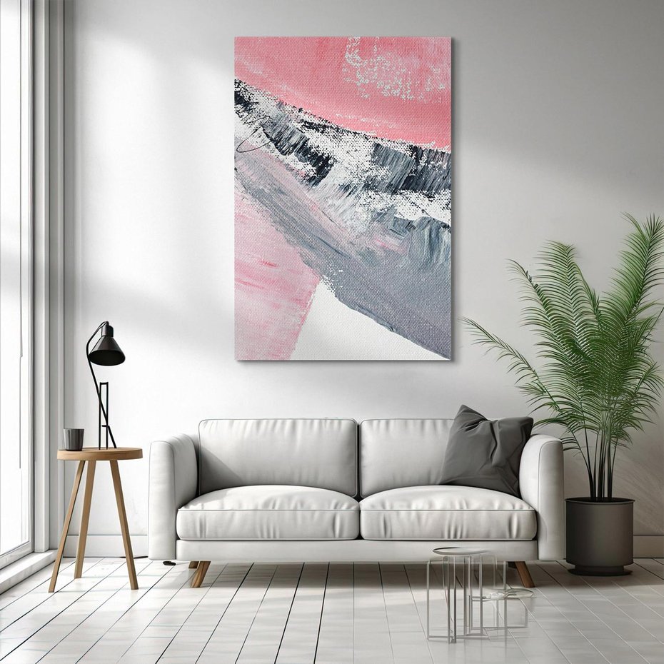 Obraz na płótnie 70x100 - Kontrastujący Ruch Emocji - abstrakcyjne pasy farby, kolory róż szary czarny