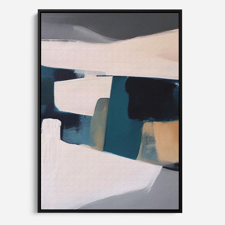 Obraz w ramie 50x70 - Turkusowe Maźnięcia - obraz, abstrakcja - rama czarna