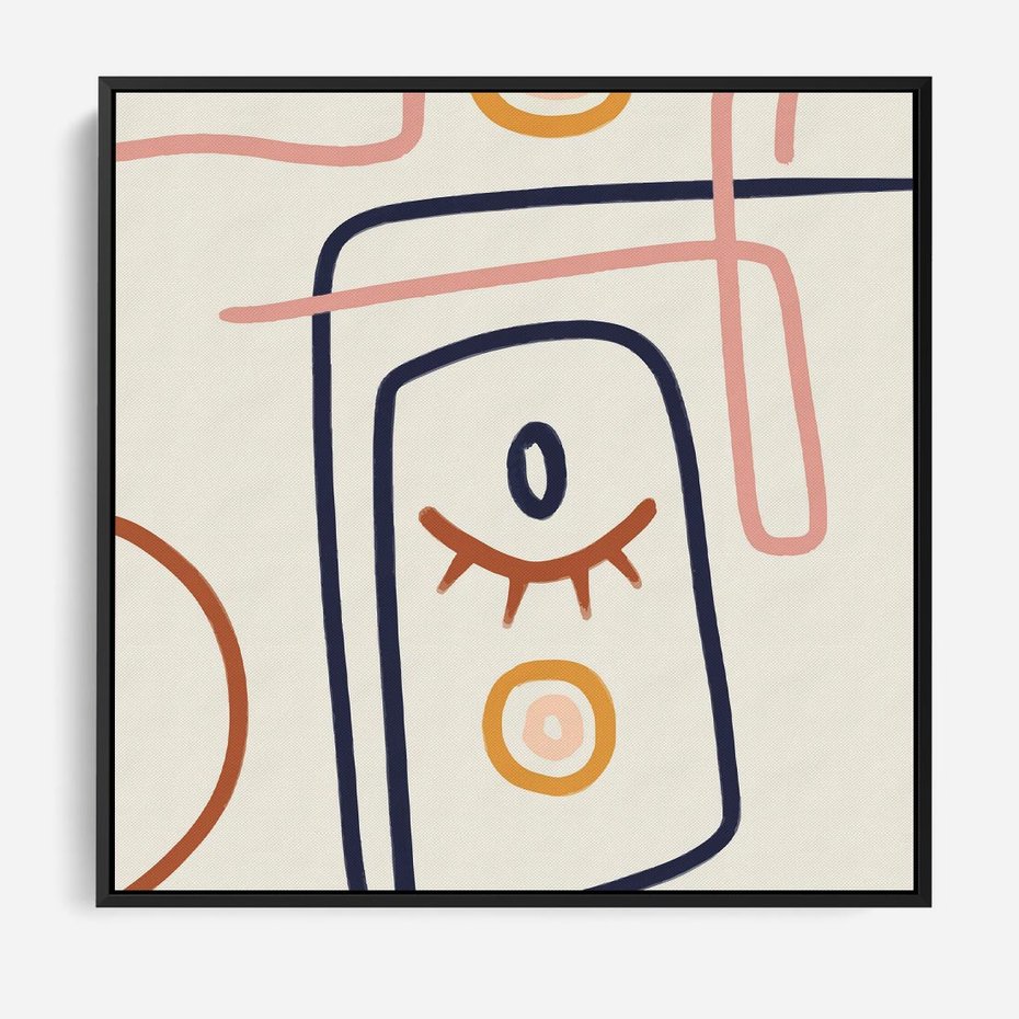 Obraz w ramie 50x50 - Manifestacje Dziwności - abstrakcja w stylu picasso, beżowe tło - rama czarna