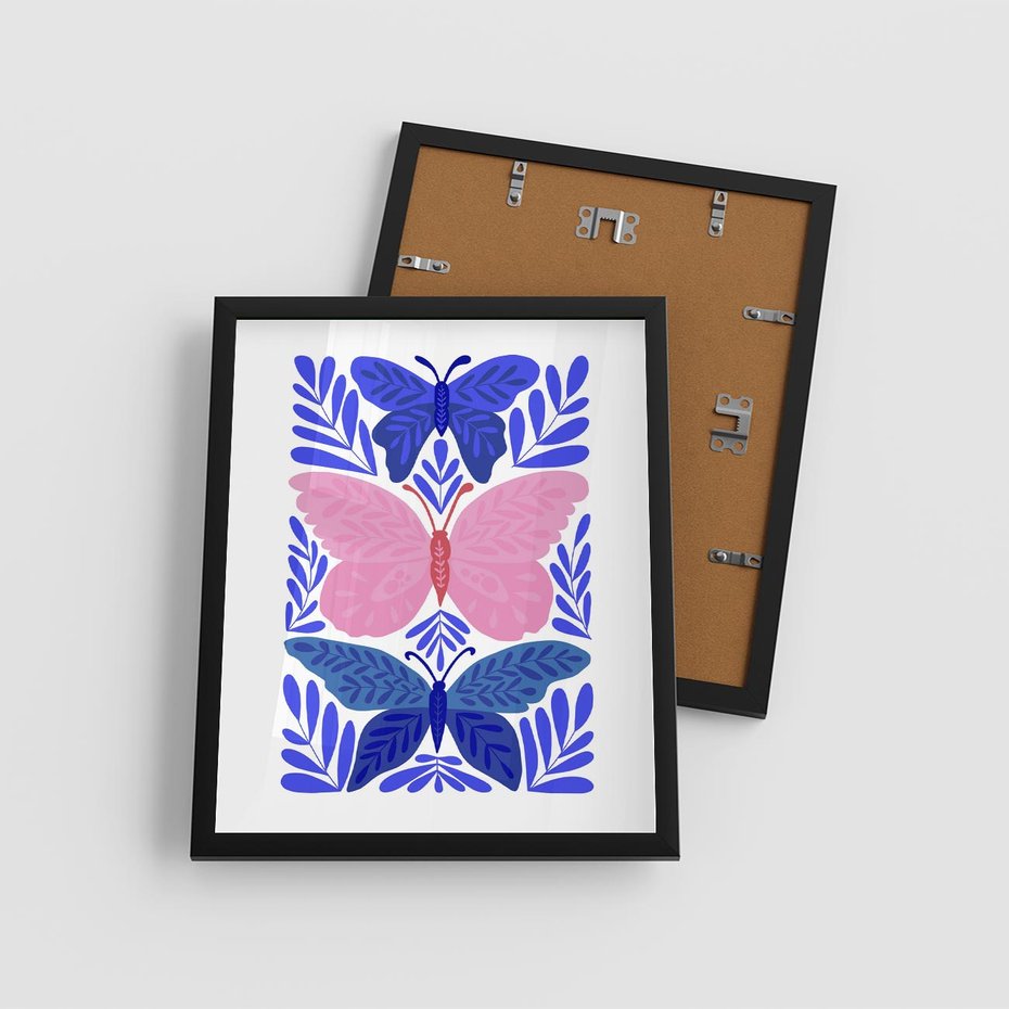 Plakat w ramie 40x50 - Delikatna Symfonia Natury - motyle, rośliny - rama czarna