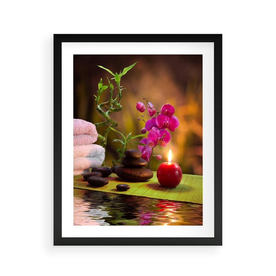 Plakat w ramie 40x50 - Światło Świecących Kwiatów w Spa - spa, świaca - rama czarna
