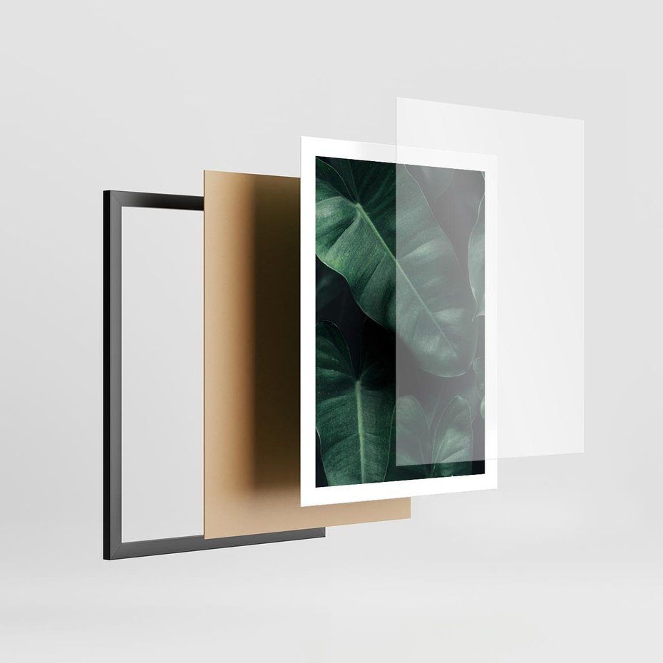 Plakat w ramie 50x70 - Liście Bananowca - minimalizm, zielone liście bananowca - rama czarna