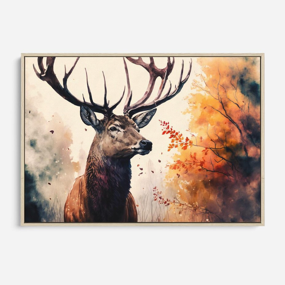 Obraz w ramie 100x70 - Jesienny Monarcha Lasu - grafika komputerowa, na podstawie obrazu - rama drewno