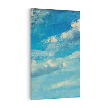 Obraz na płótnie 50x70 - Oddechy niebiańskiej materii - olejny obraz, smugi farby przypominają obłoki na błękitnym niebie